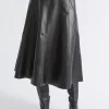 Seed Heritage Skirts-Leather Midi Circle Skirt Black