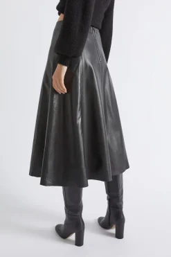 Seed Heritage Skirts-Leather Midi Circle Skirt Black