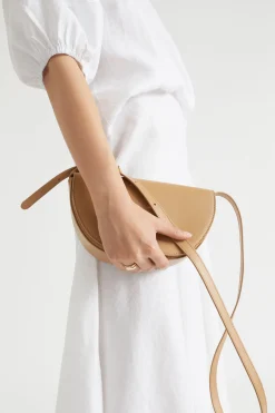 Seed Heritage Cross Body-Leather Saddle Bag Toffee