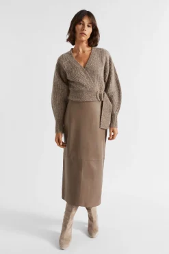 Seed Heritage Skirts-Leather Straight Midi Skirt Hazel