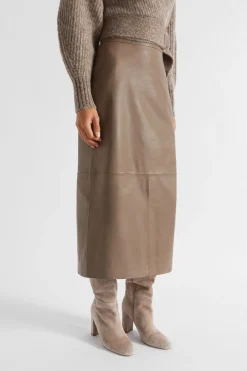 Seed Heritage Skirts-Leather Straight Midi Skirt Hazel