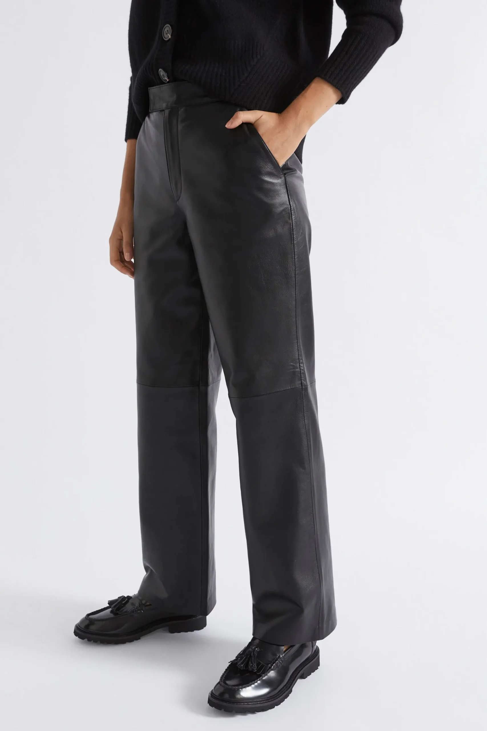 Seed Heritage Pants-Leather Tailored Pant Black