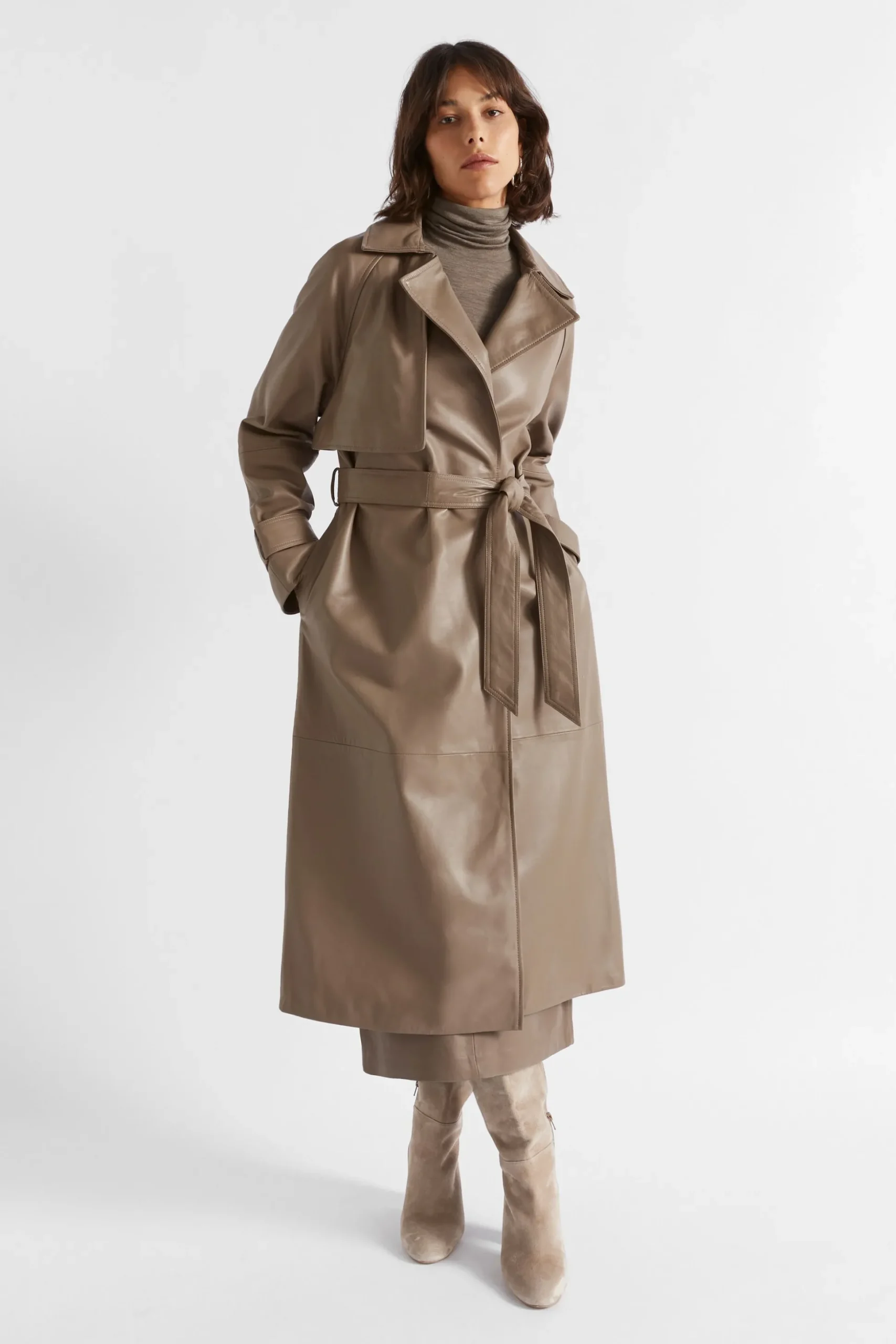 Seed Heritage Jackets & Vests-Leather Trench Coat Hazel