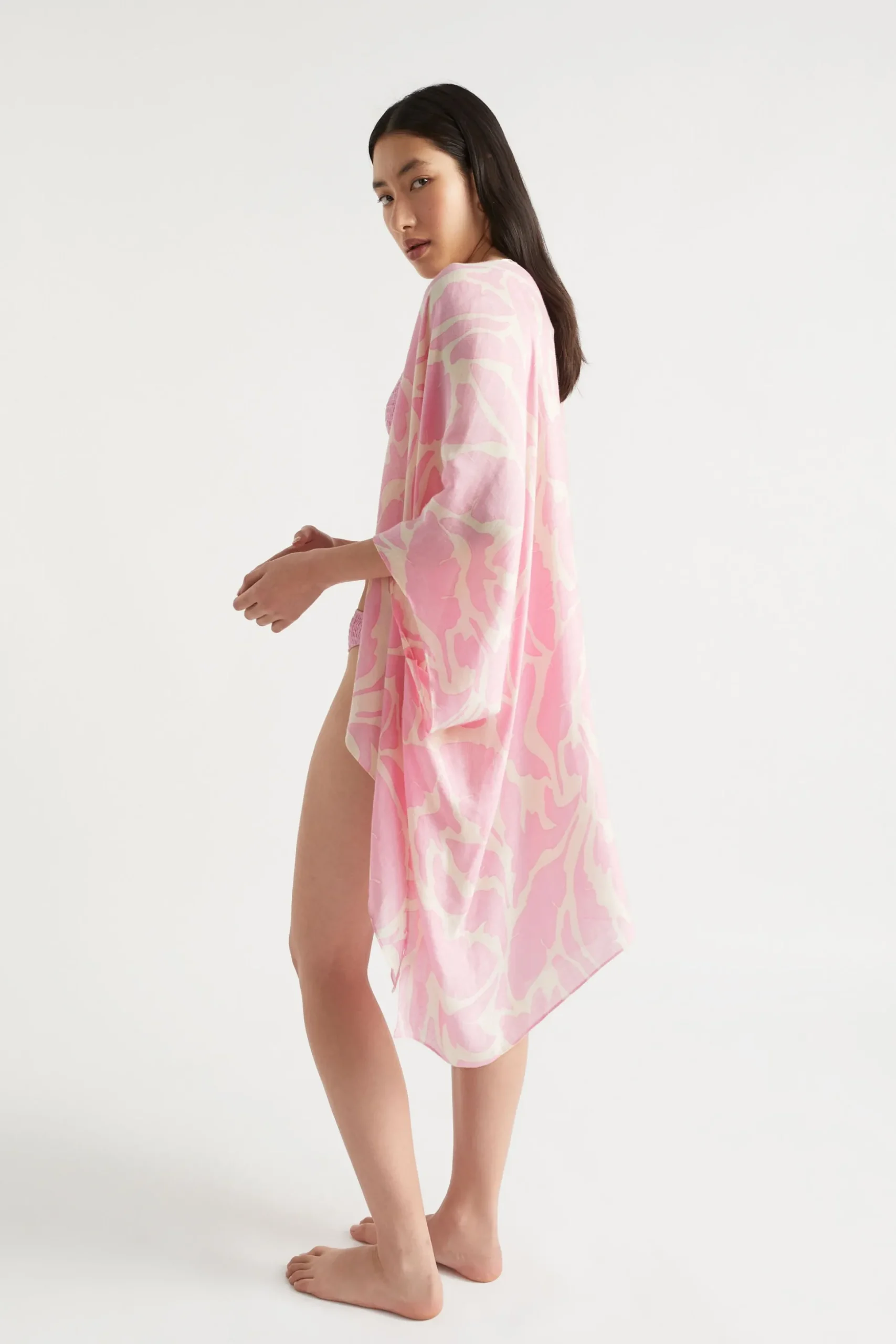 Seed Heritage Scarves & Kaftans-Lightweight Print Poncho Soft Orchid Floral