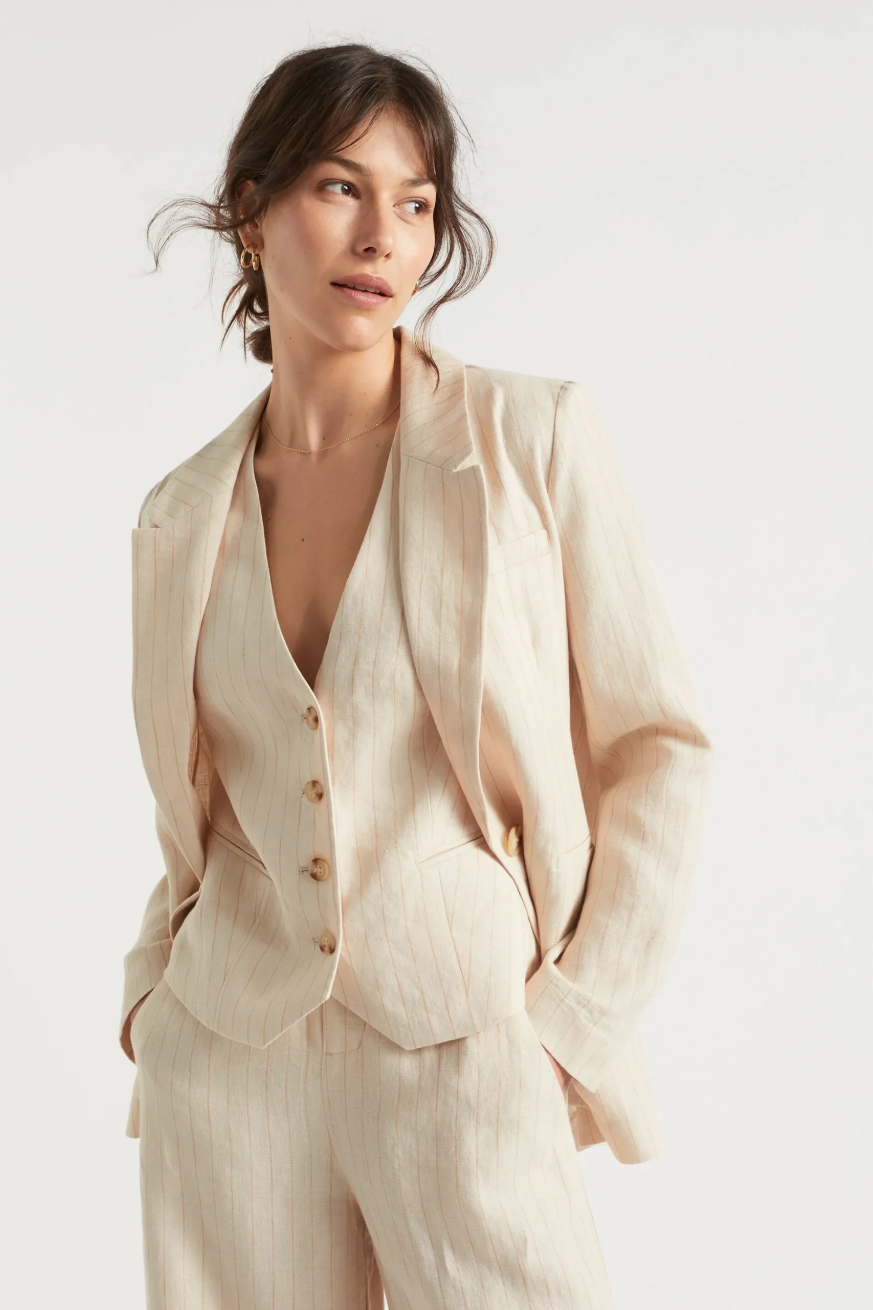 Seed Heritage Jackets & Vests-Linen Blazer Magnolia Stripe