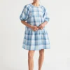Seed Heritage Dresses-Linen Check Mini Dress Deep Navy Check