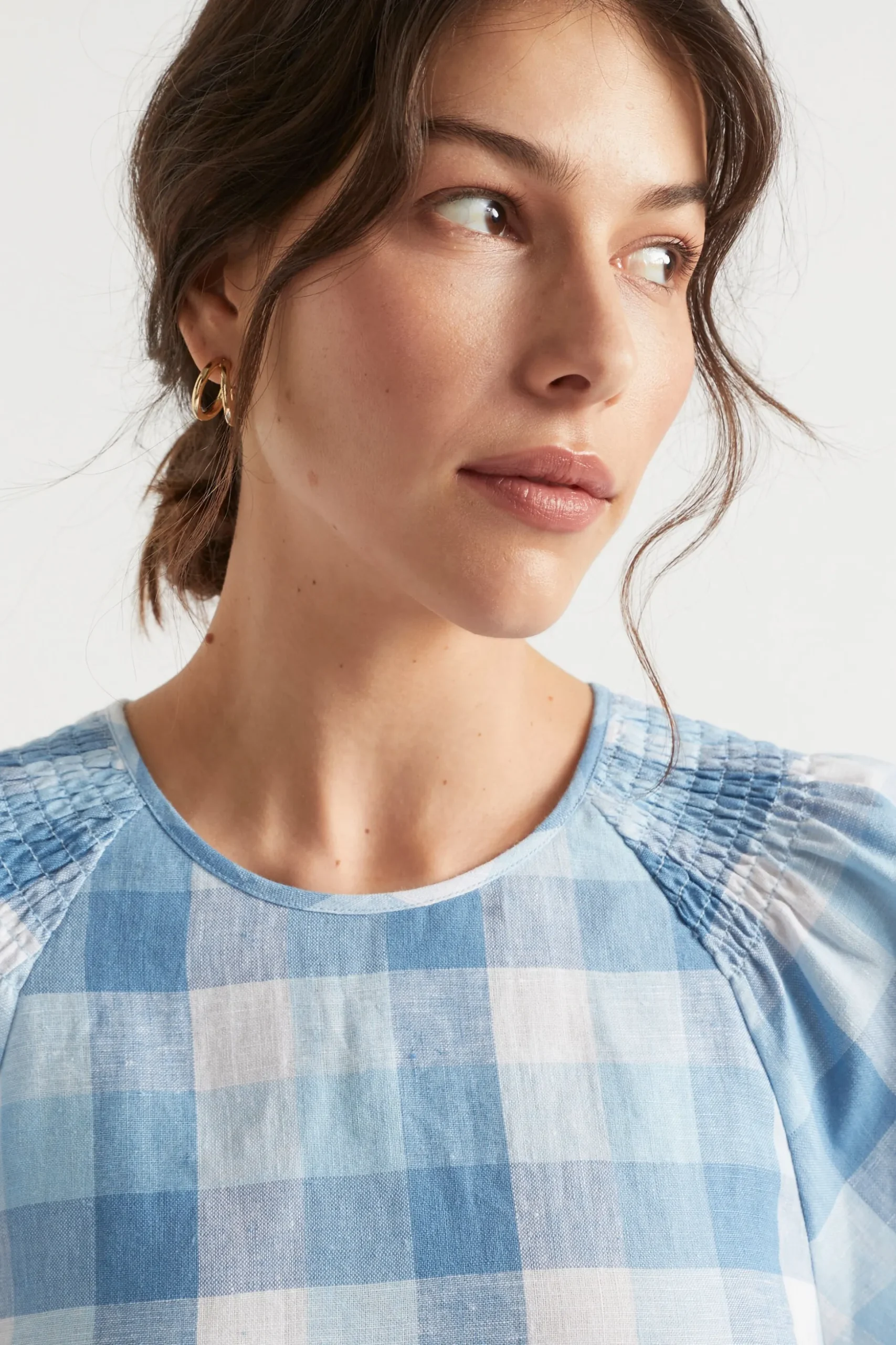 Seed Heritage Dresses-Linen Check Mini Dress Deep Navy Check