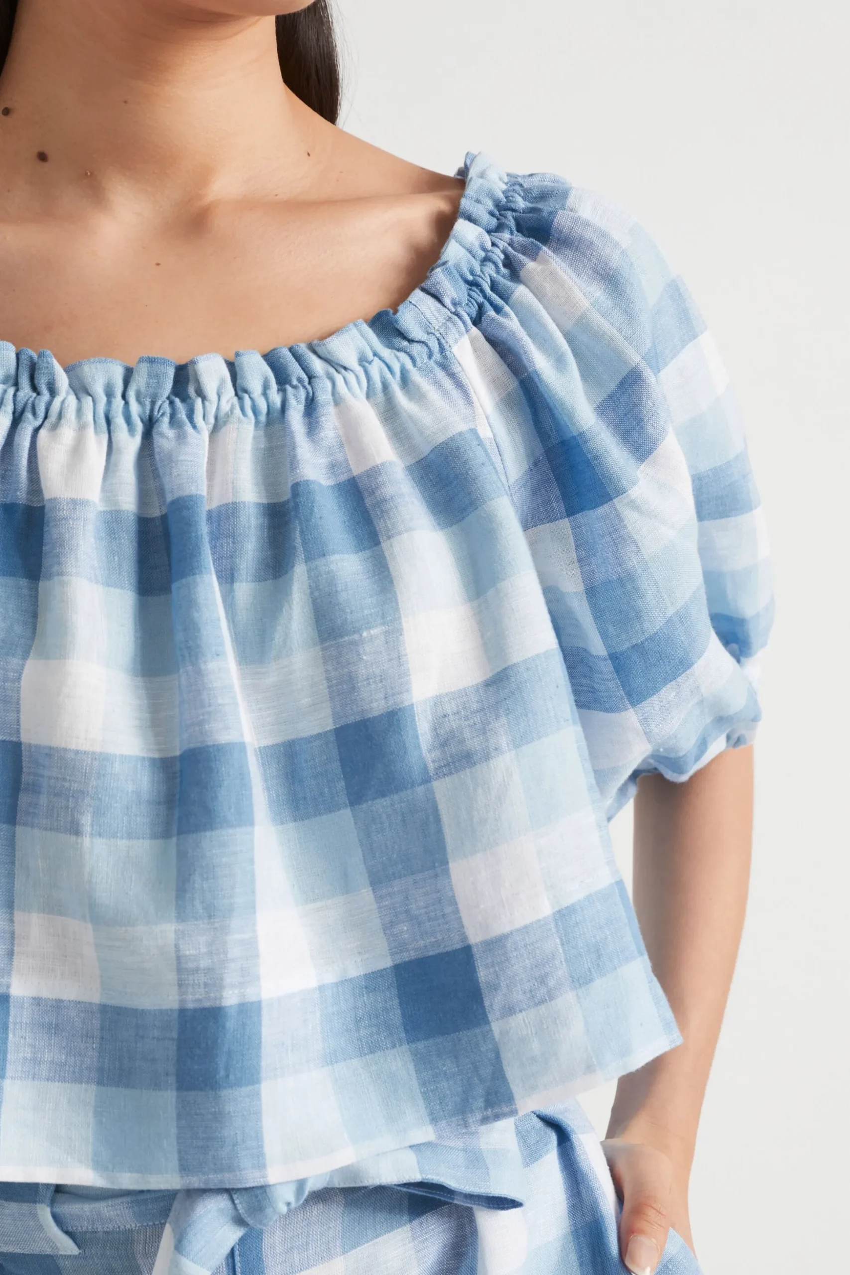 Seed Heritage T-Shirts & Tops-Linen Check Swing Top Deep Navy Check