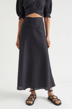 Seed Heritage Skirts-Linen Cross Front Skirt Deep Navy