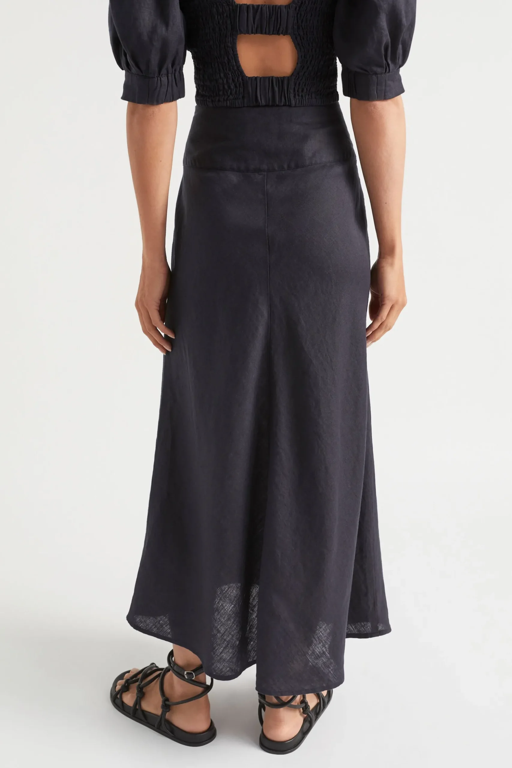 Seed Heritage Skirts-Linen Cross Front Skirt Deep Navy