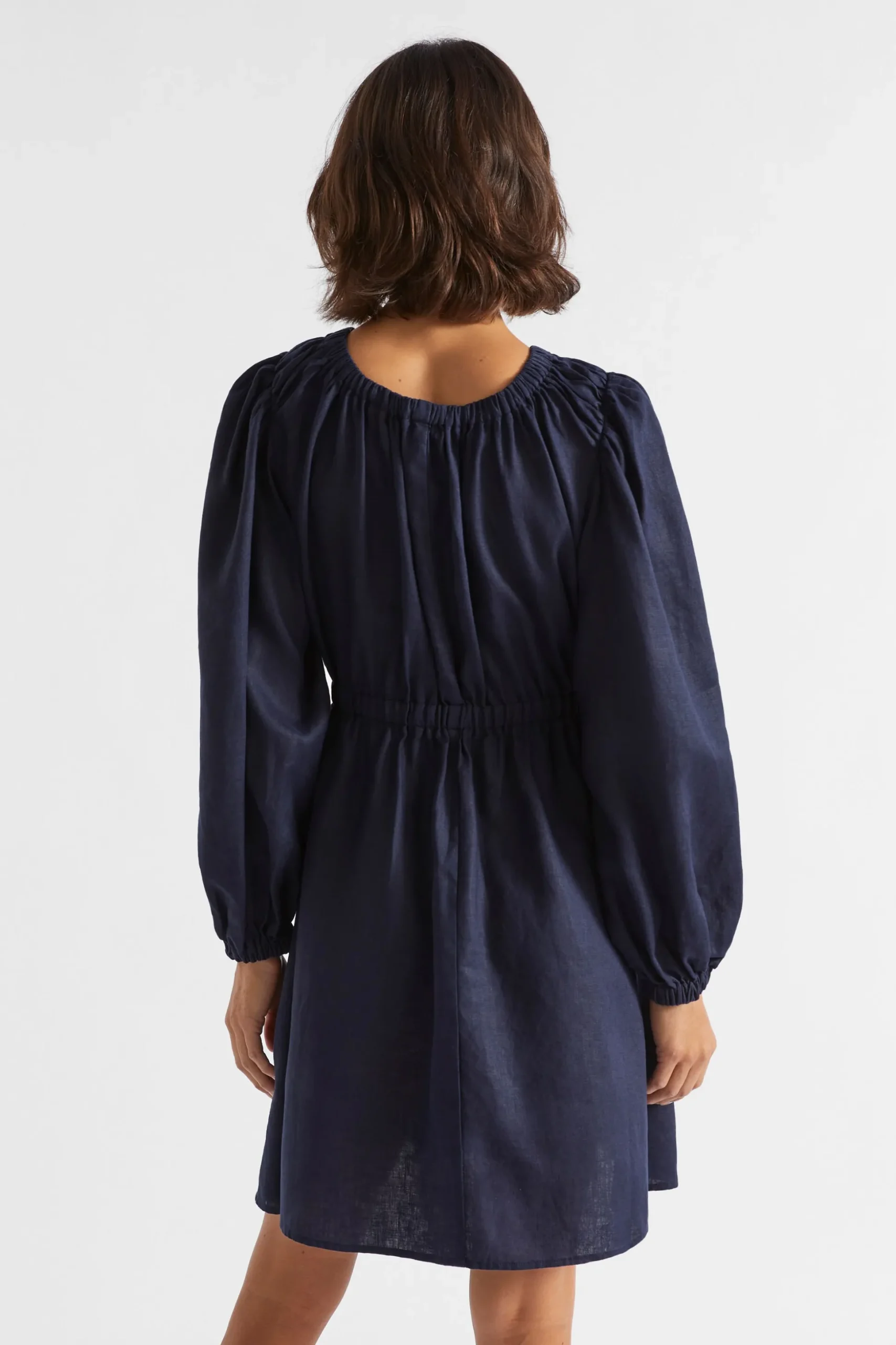 Seed Heritage Dresses-Linen Elasticated Mini Dress Midnight Sky
