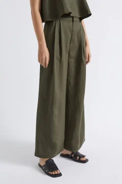 Seed Heritage Pants-Linen Palazzo Pant Dark Fern