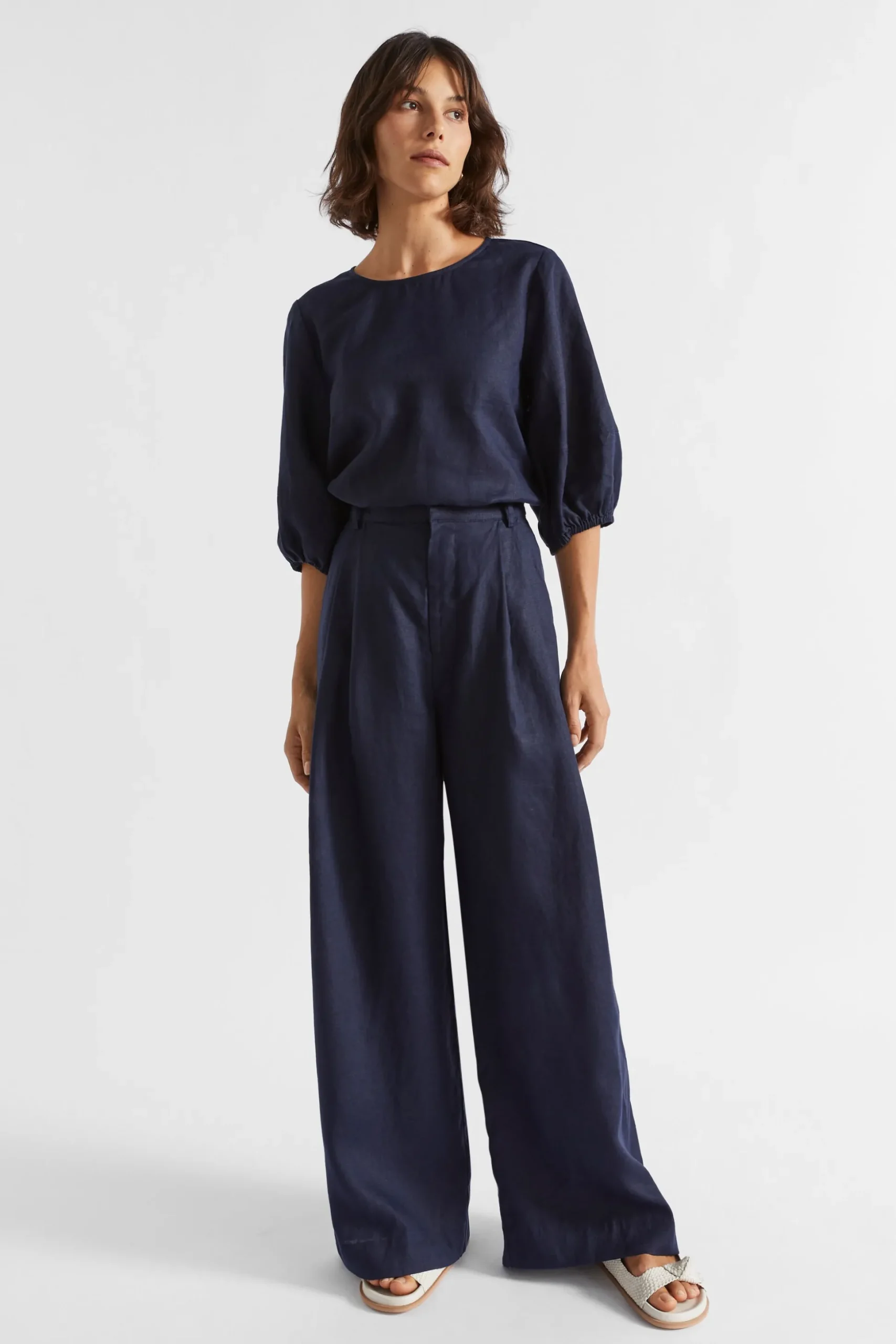 Seed Heritage Pants-Linen Palazzo Pant Midnight Sky