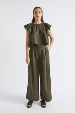 Seed Heritage Pants-Linen Palazzo Pant Dark Fern