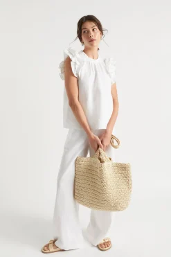 Seed Heritage T-Shirts & Tops-Linen Ruffle Sleeve Top Whisper White