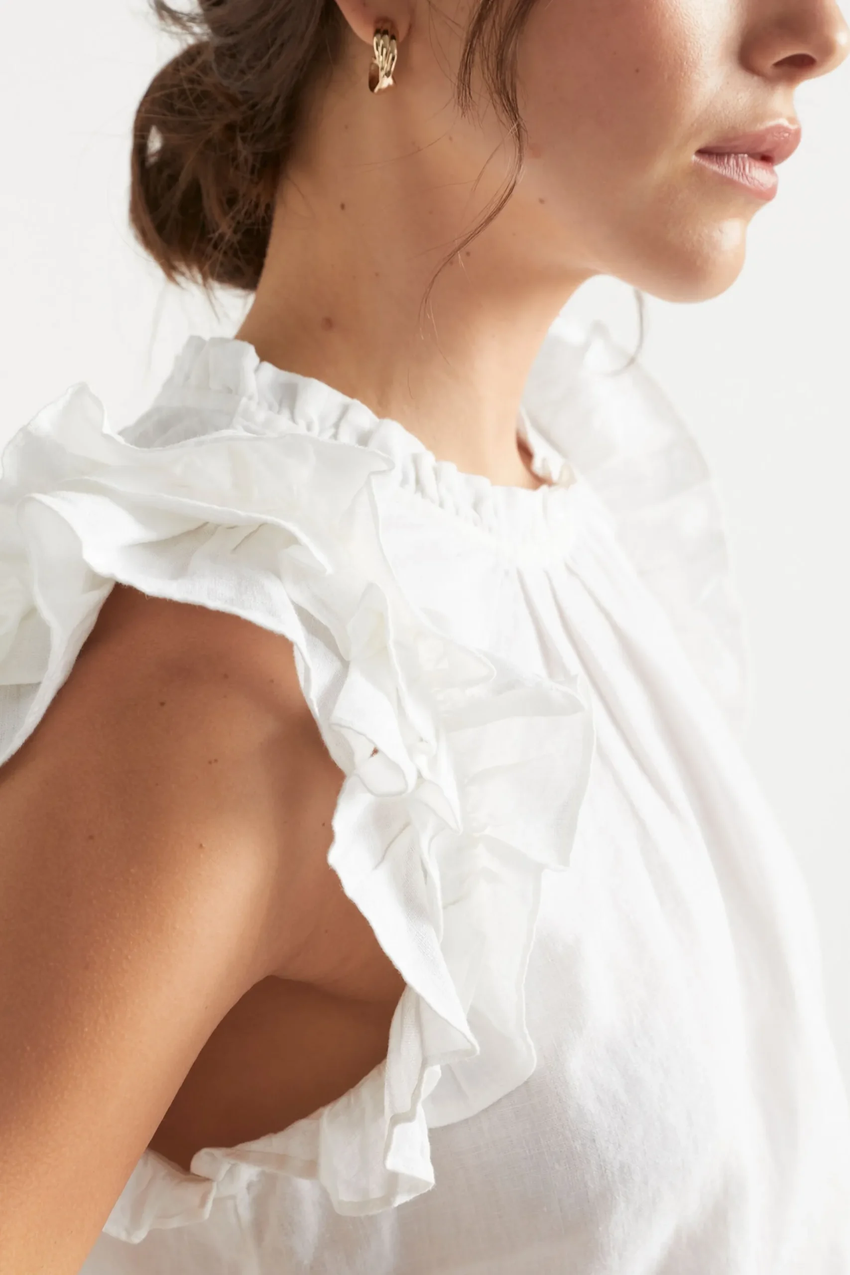 Seed Heritage T-Shirts & Tops-Linen Ruffle Sleeve Top Whisper White