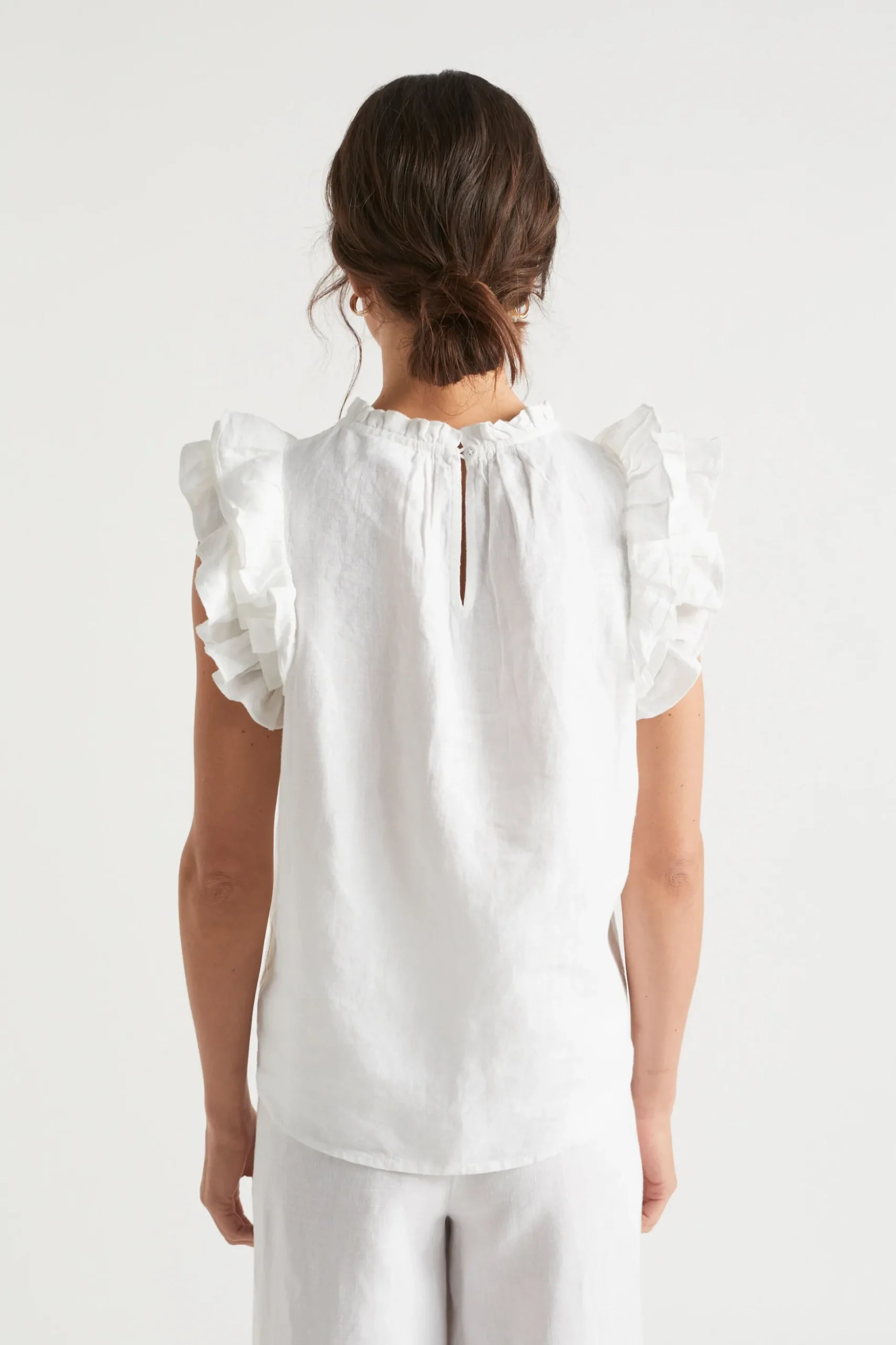 Seed Heritage T-Shirts & Tops-Linen Ruffle Sleeve Top Whisper White