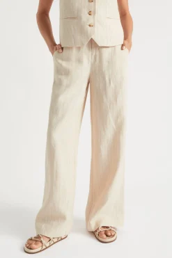 Seed Heritage Pants-Linen Stripe High Waist Pant Magnolia Stripe