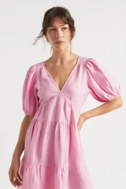 Seed Heritage Dresses-Linen Tie Back Mini Dress Soft Orchid