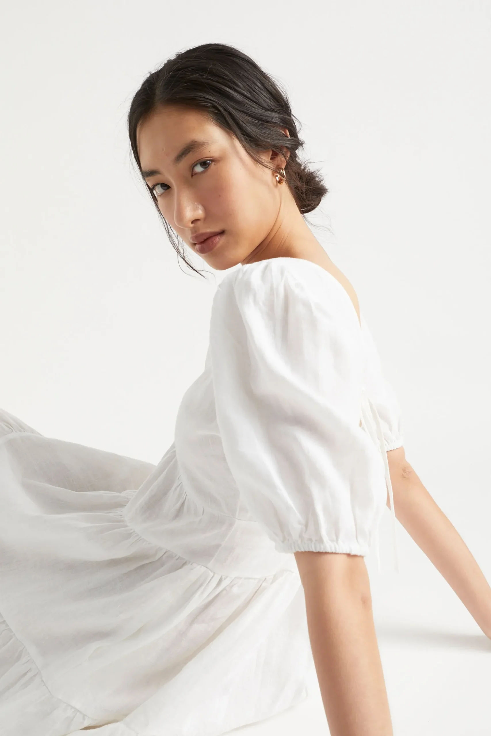 Seed Heritage Dresses-Linen Tie Back Mini Dress Whisper White