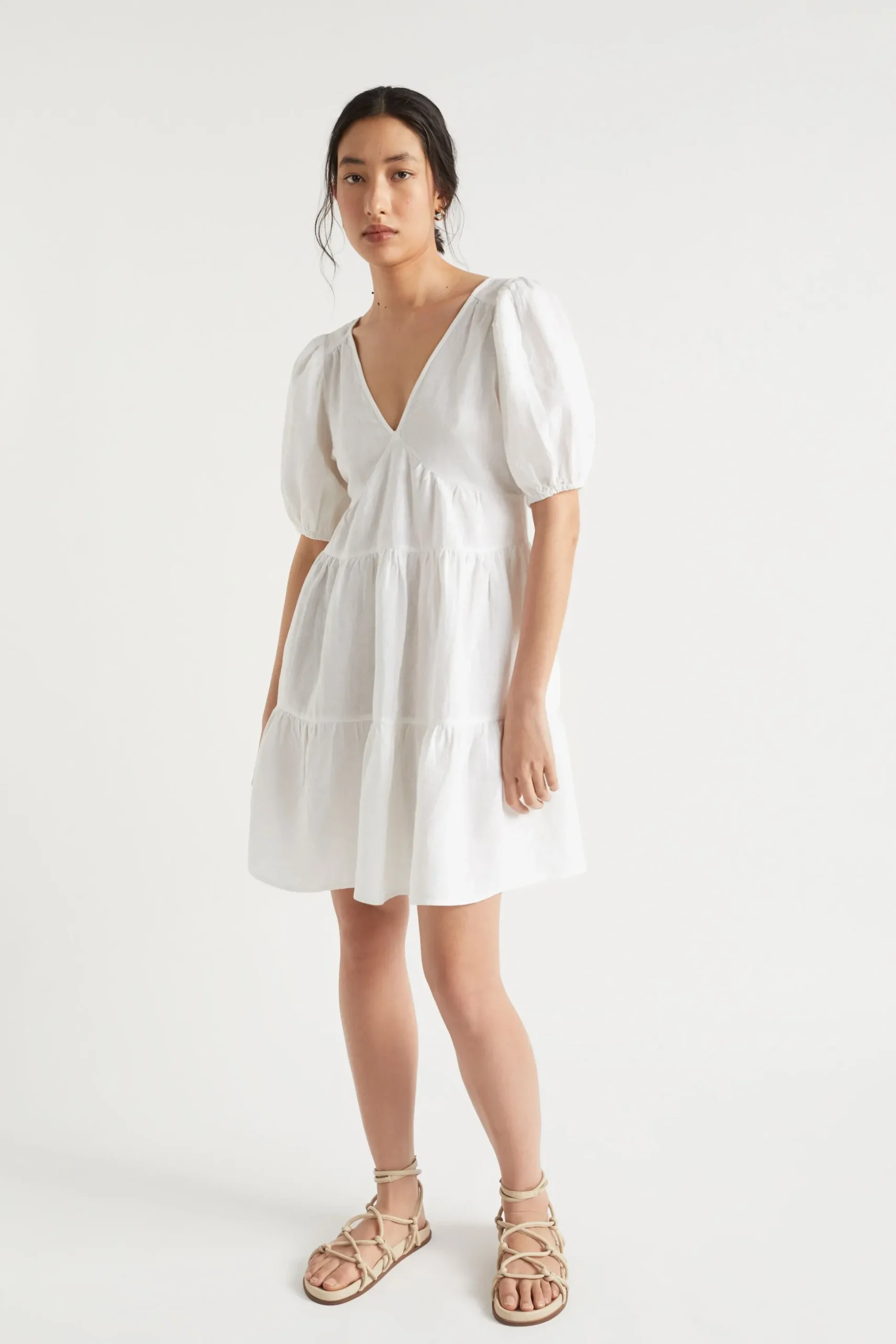Seed Heritage Dresses-Linen Tie Back Mini Dress Whisper White