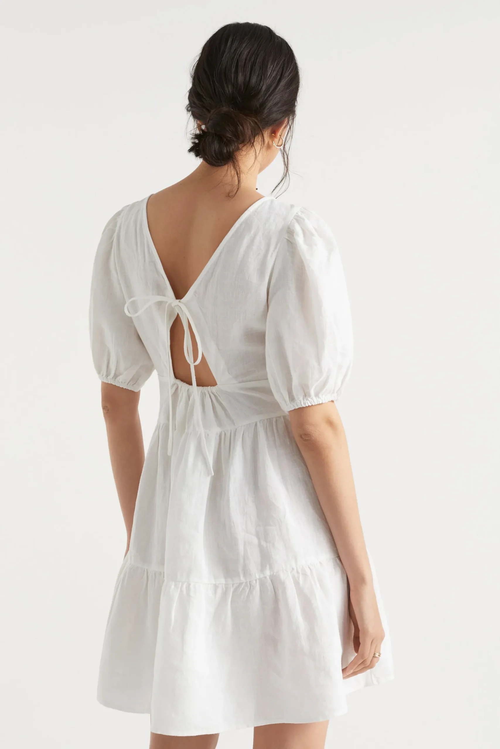 Seed Heritage Dresses-Linen Tie Back Mini Dress Whisper White