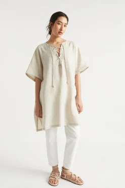 Seed Heritage Scarves & Kaftans-Linen Tie Up Kaftan Natural