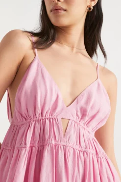Seed Heritage Dresses-Linen Tiered Maxi Dress Soft Orchid