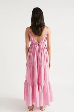 Seed Heritage Dresses-Linen Tiered Maxi Dress Soft Orchid