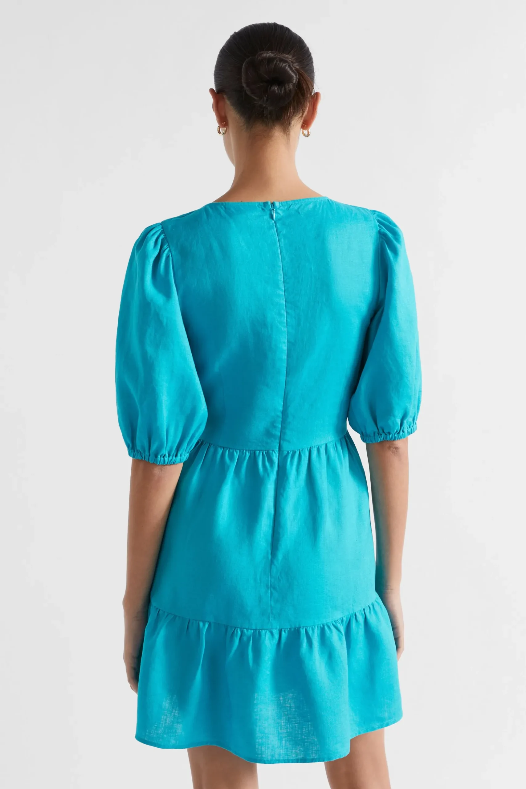 Seed Heritage Dresses-Linen Twist Front Mini Dress Peacock Blue