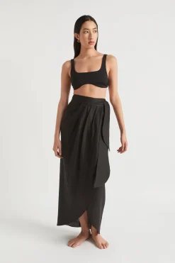 Seed Heritage Scarves & Kaftans-Linen Wrap Sarong Black