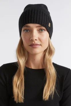 Seed Heritage Hats & Gloves-Logo Detail Wool Beanie Black