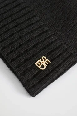 Seed Heritage Hats & Gloves-Logo Detail Wool Beanie Black