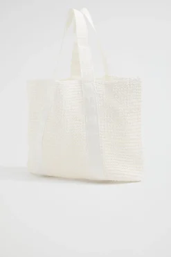 Seed Heritage Beach Bags-Logo Straw Tote White