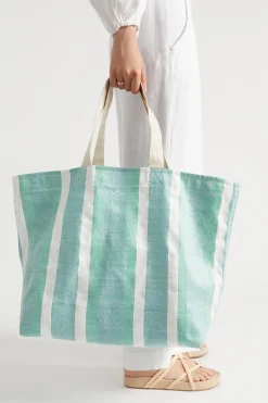 Seed Heritage Beach Bags-Logo Stripe Tote Deep Teal Stripe