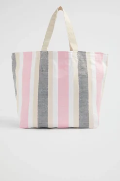 Seed Heritage Beach Bags-Logo Stripe Tote Soft Orchid Multi