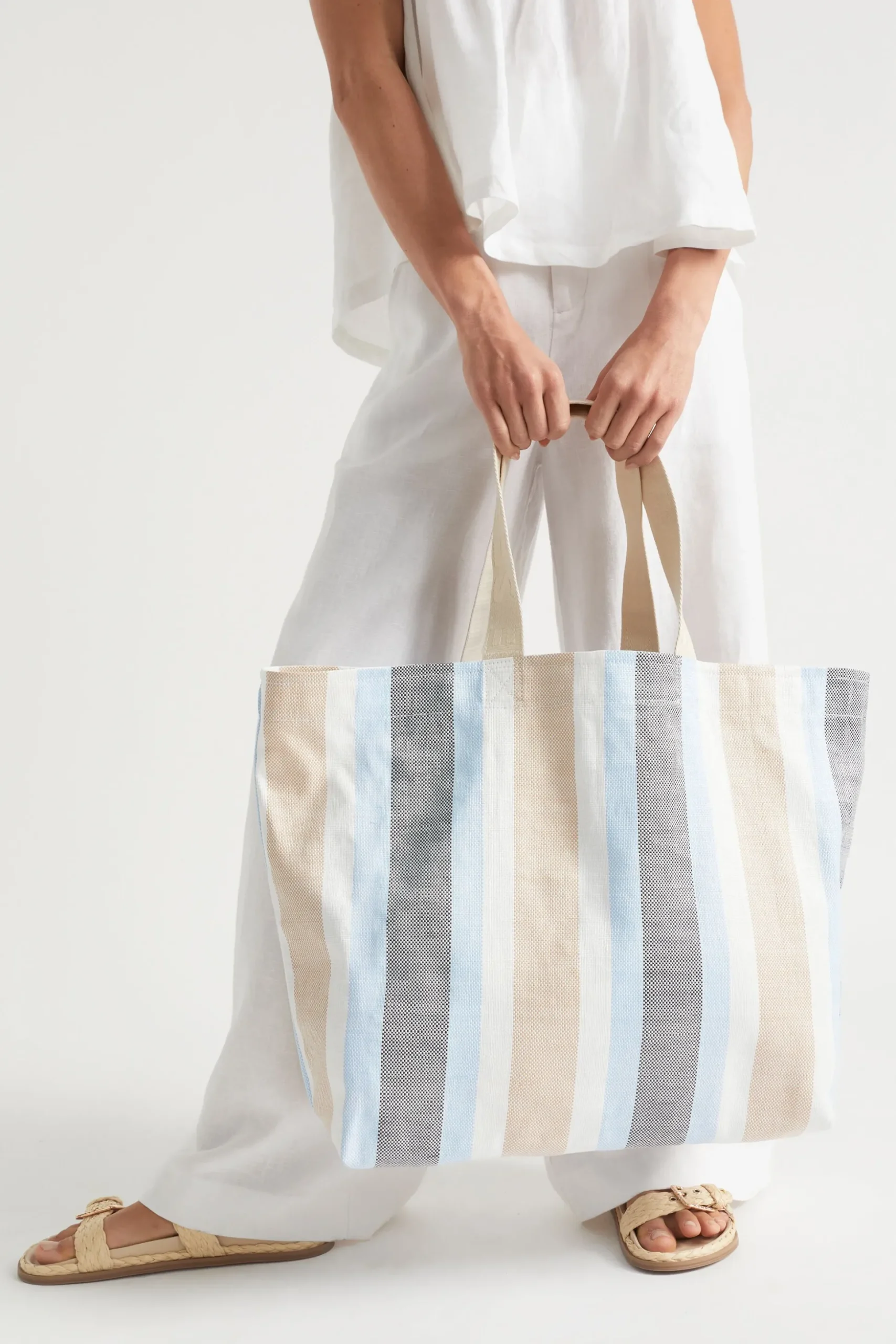 Seed Heritage Beach Bags-Logo Stripe Tote Bluebell Multi