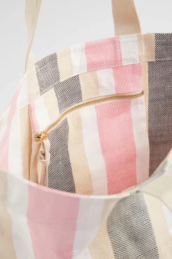 Seed Heritage Beach Bags-Logo Stripe Tote Soft Orchid Multi