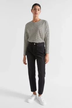 Seed Heritage T-Shirts & Tops-Long Sleeve Stripe Top Black Vanilla Stripe