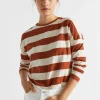 Seed Heritage T-Shirts & Tops-Long Sleeve Stripe Top Burnt Brick Stripe