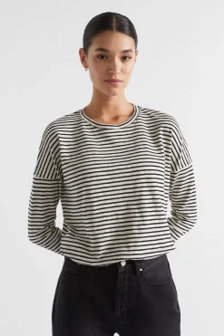 Seed Heritage T-Shirts & Tops-Long Sleeve Stripe Top Black Vanilla Stripe