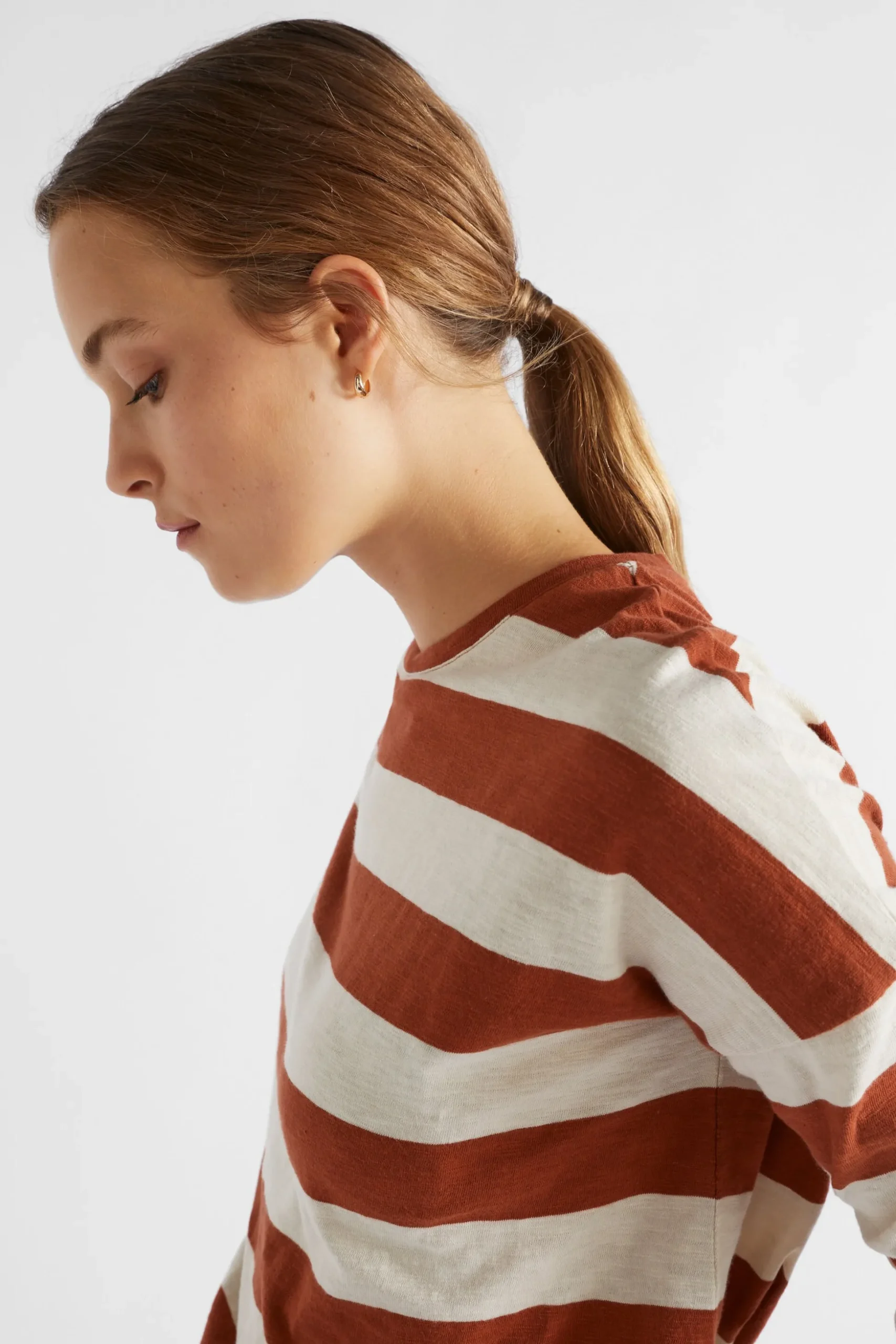 Seed Heritage T-Shirts & Tops-Long Sleeve Stripe Top Burnt Brick Stripe