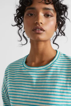 Seed Heritage T-Shirts & Tops-Long Sleeve Stripe Top Peacock Vanilla Stripe