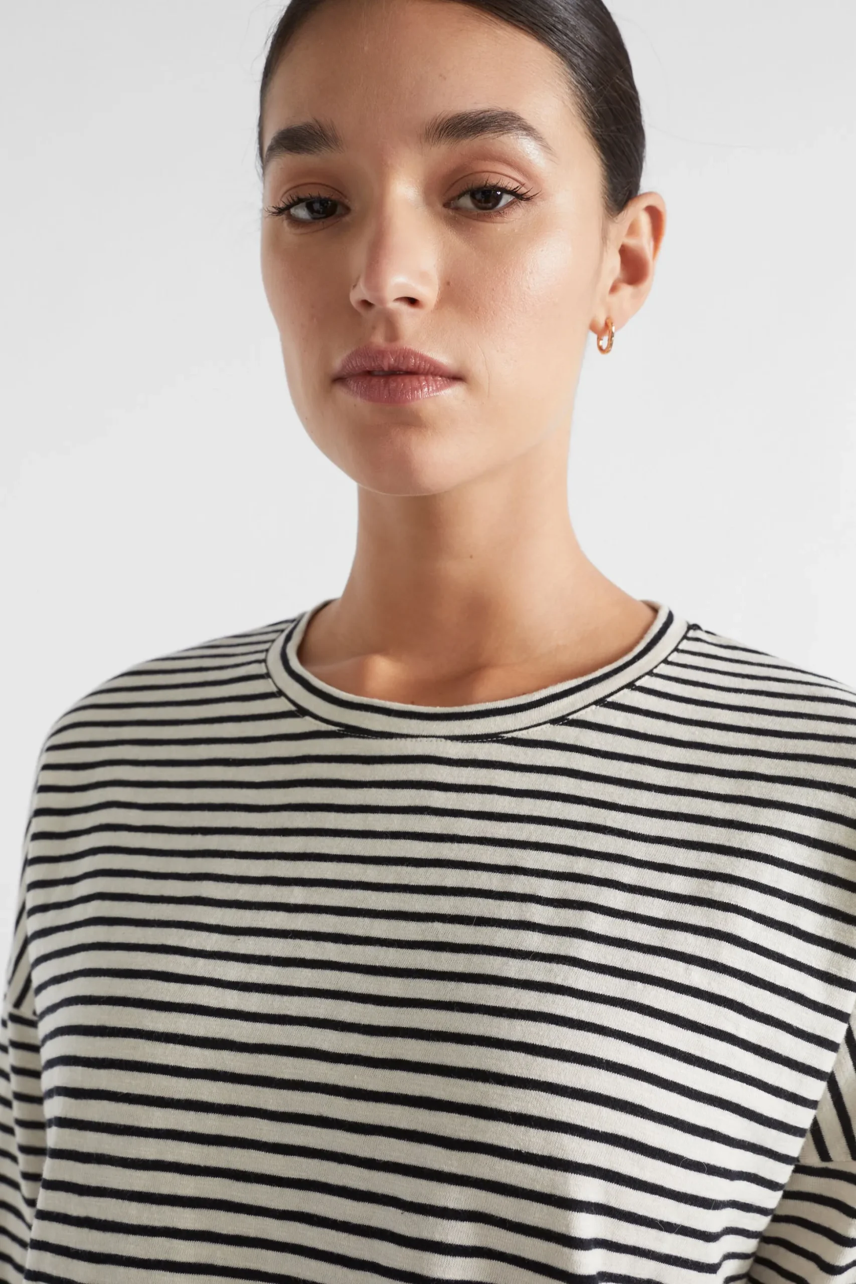 Seed Heritage T-Shirts & Tops-Long Sleeve Stripe Top Black Vanilla Stripe