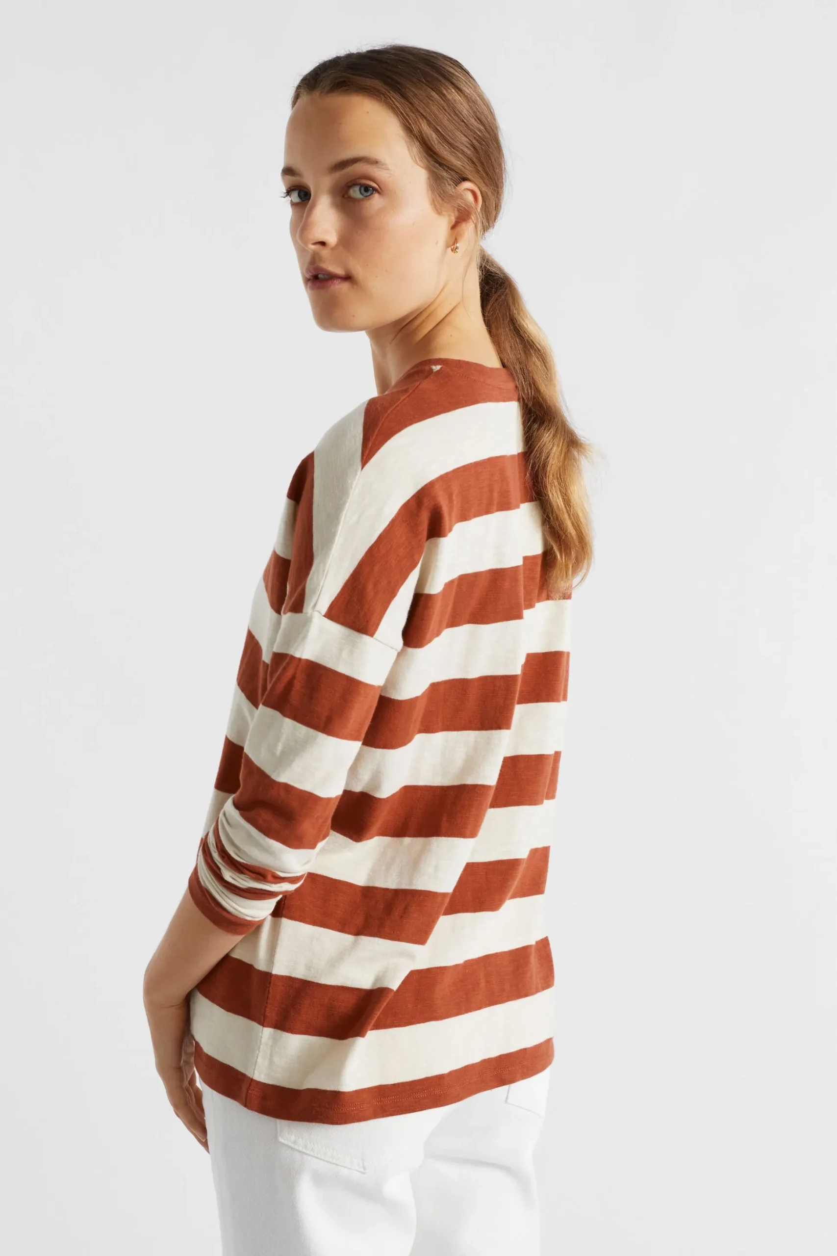 Seed Heritage T-Shirts & Tops-Long Sleeve Stripe Top Burnt Brick Stripe