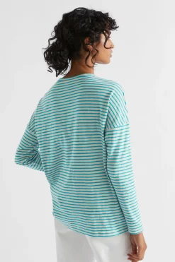 Seed Heritage T-Shirts & Tops-Long Sleeve Stripe Top Peacock Vanilla Stripe