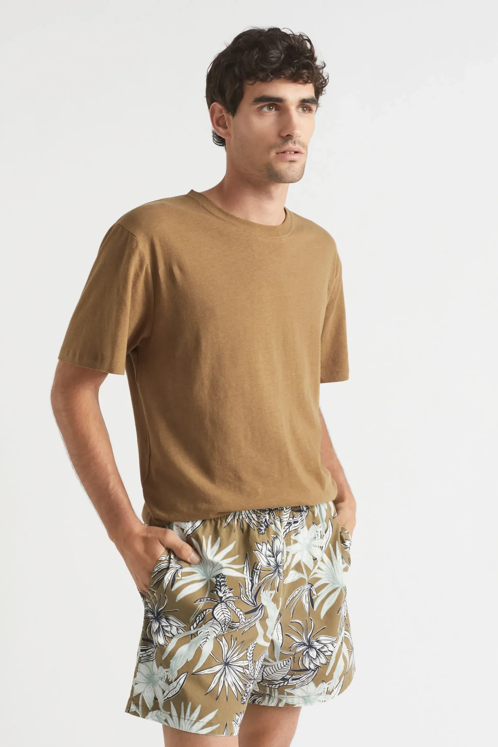 Seed Heritage Shorts-Mens Floral Beach Short Tobacco