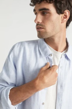 Seed Heritage Shirts-Mens Linen Shirt Powder Blue