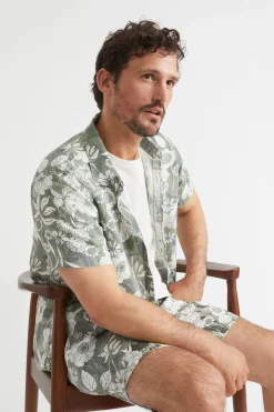 Seed Heritage Shirts-Mens Linen Shirt Eucalyptus