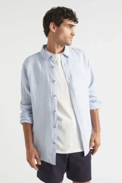 Seed Heritage Shirts-Mens Linen Shirt Powder Blue